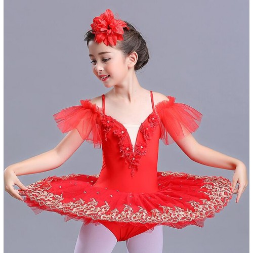 Girls swan lake ballet dresses tutu skirt white red light pink competition stage performance professional dancing costumes 